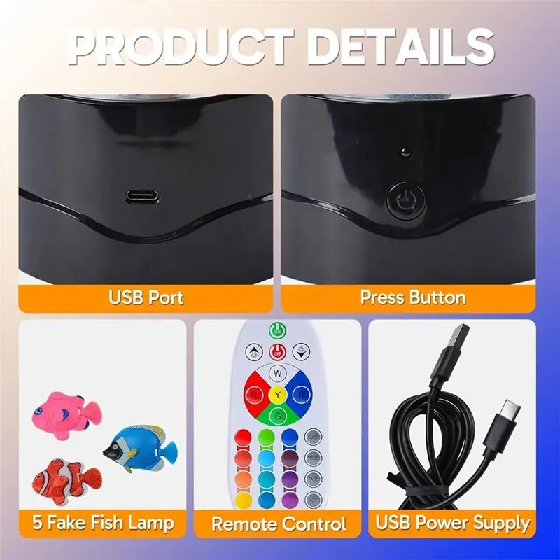 LED Fish Tank Aquarium Bubble Lamp Remote Control, 16 Color Lighting, Perfect Gift For Adult Kid Children Teens